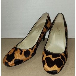 Talbots Animal Print Pumps Shoes Heels CALF HAIR 7.5B Leopard Black Brown